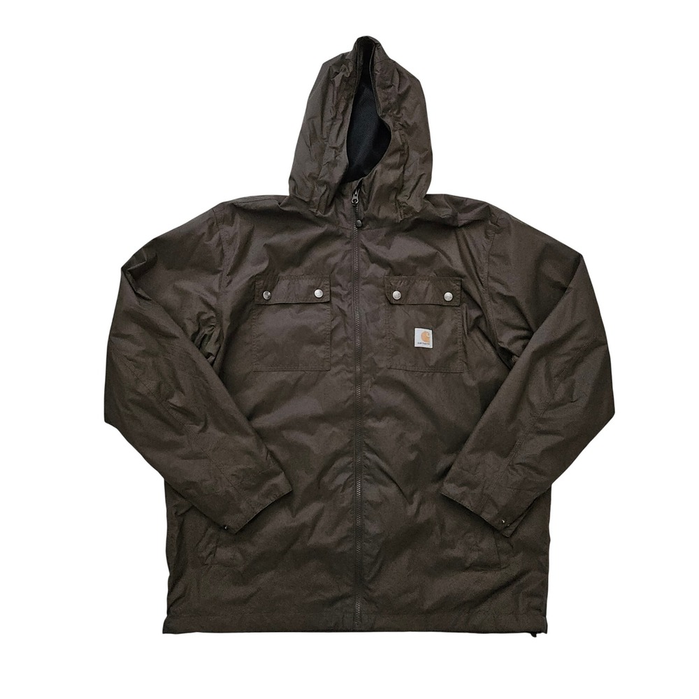 Carhartt (Men's XL) Brown Rain Jacket Storm Defender Hooded Workwear 100247‎ 308